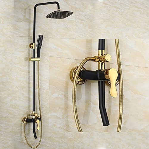duschkopfBadezimmer-Duschset, Schwarz-Gold-Duschsystem, hochwertiges Messing-Duschset, ABS-Duschkopf, Messing-Duscharmatur, Regendusche, Schwarz, Gold