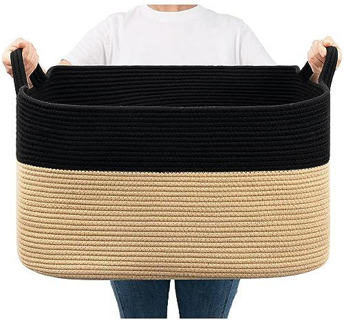 TIMEYARD Wäschekorb, Korb Aufbewahrung, Faltbarer Wäschekorb, Wäschesammler, Aufbewahrungskorb Kinder für Spielzeug, 65L, Schwarz und Braun