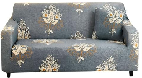 Bishilin Überzug Sofa 4 Sitzer mit Armlehne, Couchbezug Eckcouch 235-300CM Bedruckt mit Blumen Muster Sofabezug Elastisch rutschfest Blau