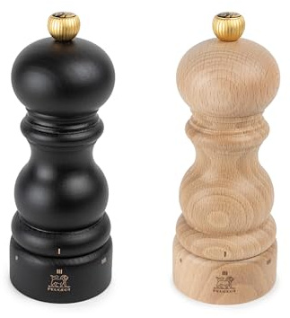 Dekomiro - Set PEUGEOT Paris Pfeffermühle schoko und Salzmühle natur u'Select 15 cm im Dekomiro Geschenkset mit 100 gr. Salz
