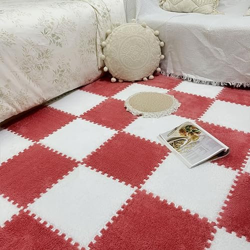 Weiche Plüsch-Spielmatte, Puzzle-Bodenmatte, Quadratisch, 30,5 Cm Ineinandergreifende Puzzle-Schaumstoff-Teppichfliesen, Spielzimmer, Schlafzimmer, 150 Stück – 1(Size:0.23 inch,Color:Ziegelstein+Weiß)