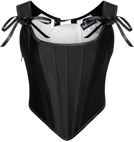 SCARLET DARKNESS Women's Black Retro Renaissance Bustier Corset Top Lace-up Overbust Vest Corsets for Women Halloween Party 16