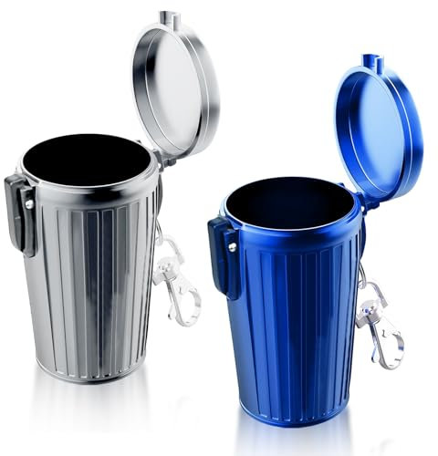 Posacenere Portatile Tascabile, 2 Pezzi Posacenere Tascabile, Posacenere Tascabili, Mini Portacenere Portatile con Portachiavi e Coperchio, Tascabile Portacenere in Metallo, Antiodore Portacenere