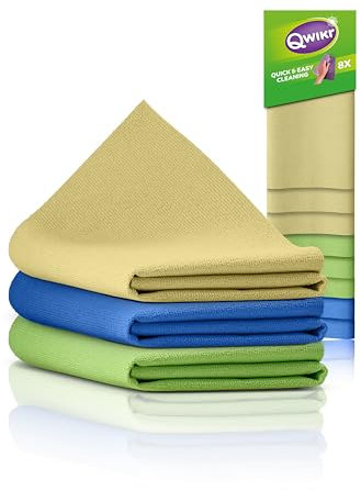 Qwikr Mikrofasertücher XXL 8 Stück Gelb, Grün, Blau – Reinigungstücher - Putztücher - Vorteilspackung – 40x50 cm XXL Größe - ideal für große Aufgaben - Mikrofasertücher - waschbar bei 60 Grad