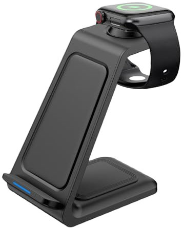 3'-in-'1 Wireless Charger | Fast Wireless Charging Dock | Q'i Wireless Charger | Compact Wireless Charging Hub | Multi-device Charging Station | Fast Charging for Phone Ear Buds and Watch