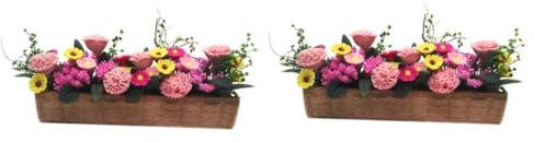 Gogogmee 2pcs Dollhouse Plant Model Miniature Terracotta Pots Long Wooden Pot for Dollhouse