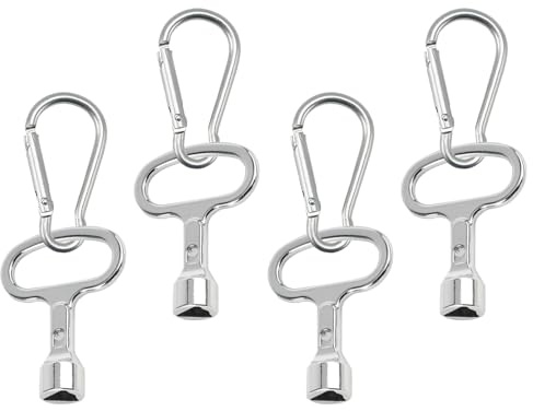 4 Pcs Meter Box Key - Metal Triangular Key with Keychain, Universal Socket Spanner Key for Gas Water Electric Meter Box Cabinet - Aluminium Alloy, Silver