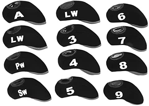 NDNCZDHC Golf Club Head Covers, Golf Iron Head Covers with Number Neoprene Iron Head Covers for Golf Clubs, Set of 12 (Black)