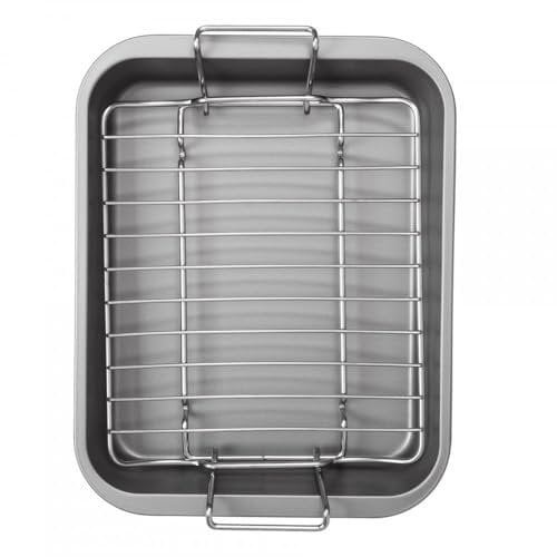 Nonstick Roasting Pan with Rack | Large 16x12, Heavy Duty Metal Bakeware Dish, Fits 15 lb Turkey | Double-Layer Non-Stick Coating, Oven, Dishwasher, and Freezer Safe