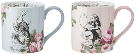 MIKASA and The V&A 'His and Hers' Mugs, Set of 2 Couples Mugs, 380ml, Bone China, Alice in Wonderland Teaware, Dishwasher Safe & Gift Boxed