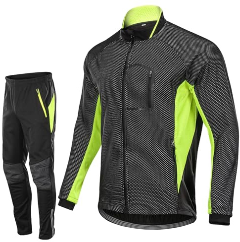 CLMETHE Winter Fleece Herren Radsportanzüge Jacke Hose 2-teilig Fahrradtrikot Hosen Reiten Radfahren Regenmantel Set Sport Laufmantel Wasserdichte Winddichte Kleidung