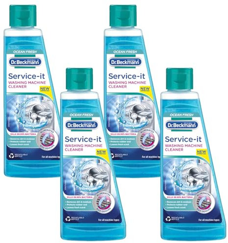Dr Beckmann Service-it Deep Clean Washing Machine Cleaner 250ml Pack of 4 Rubber Seal Drum Dirt Odour Remover Fresh Ocean Scent Appliance Protector with Welari Thank You Card | (4pack) (1000ml)