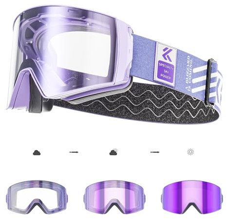 KAPVOE Selbsttönend Skibrille Snowboard skibrillen Photochrome magnetischen Linsen 100% UV400 Schutz Anti-Nebel für Damen Herren und Jugendliche kompatibel mit Helm ideal für Ski und Eisskaten 04