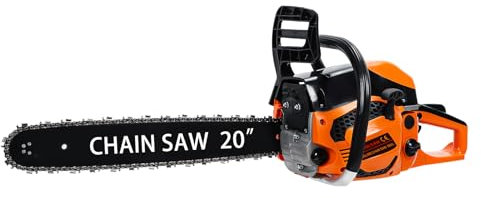 20 Inch Petrol Chainsaw, 58CC 2 Stroke Gas Powered Chainsaw, Handheld Cordless Chain Saw, Easy Start Chainsaw for Effortless Cutting of Wood, Trees and Branches (Orange)