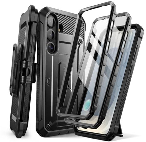 SUPCASE Coque pour Samsung Galaxy S25 avec 2 Protecteurs d’Ecran Avant (sans Film + avec Film) [Protection Robuste Qualité Militaire] avec Support Béquille & Clip Ceinture pour Samsung S25, Noir