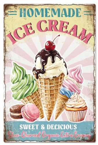 GLOBLELAND Sommer Eiscreme Kombination Retro Blechschild Eiswagen 12×8 Zoll Lustige Schilder Ice Cream Vintage Metallschild Für Dessert Laden Eiswagen Café Strand Meer Pool