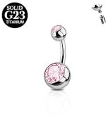 FunZing Titan Silber Bauchnabelpiercing, 6mm Stablänge, 14G Solid Titan, Rosa CZ Nabel Ringe für Body Piercing