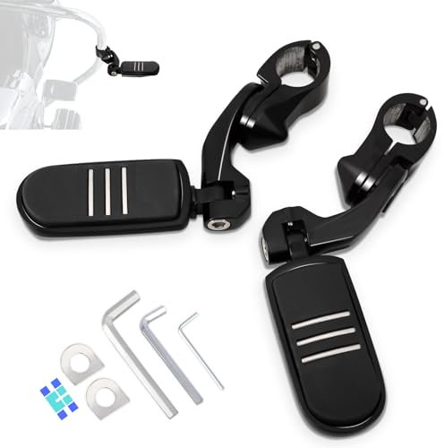 HOKUOTOLITE Repose-pieds d'autoroute réglables de 32 mm avec kit de montage court coudé, universel pour Harley, Honda, Kawasaki, Suzuki, Yamaha, Indian, Victory avec protection moteur / barre de
