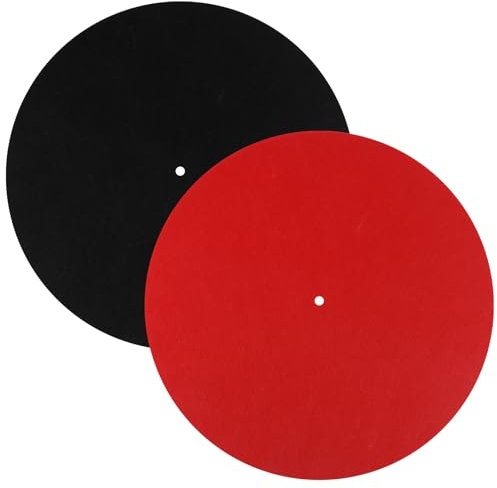 2pcs Record Player Pad, 12in Felt Record Mat Anti-Slip & Anti-Static Turntable Slipmat Wool Protective Turntable Platter Mat for Improve Sound (Black,Red)