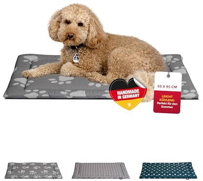 HS-Hundebett® Sommerdecke Baumwolle mit Füllung M (65x95 cm) – Gepolsterte Hundedecke für den Sommer – Wend- & Waschbar – Leichte Hunde Sommerdecke – Pfote Anthrazit, Made in DE