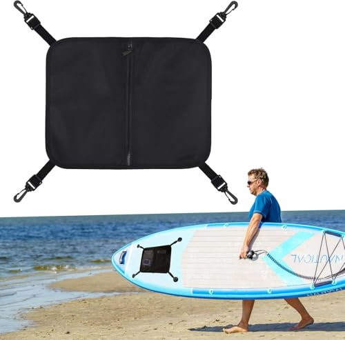 FLOWERUN Aufbewahrungstasche für Surfboard, Deck Tasche mit Reißverschluss, Mesh Design mit großer Kapazität, ideal für Surfen SUP Kajak Outdoor Zubehör (Schwarz)