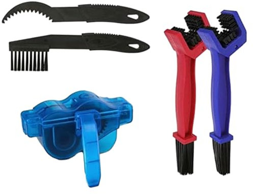 keynoyin Fahrradkettenreiniger, Mountainbike-Teile-Wartungswerkzeug – Blau + rote große Bürste + kleine Bürste + Kettenscheibe