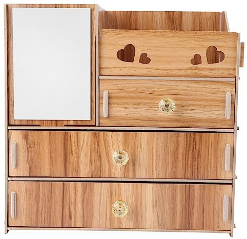 NIYANGLE 1pc Multifunctional Desktop Cosmetics Storage Rack Drawer Mirror Tissue Holder Cherry Organizer for Makeup Items for Home Dorm Use