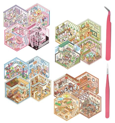 JazRvr 18 Stück 3D Sticker, 3D Sticker Scene, Kreative DIY-Szenen für Erwachsene und Kinder, 17,7 x 12 cm, Sticker Book für Dekoration und Spiel