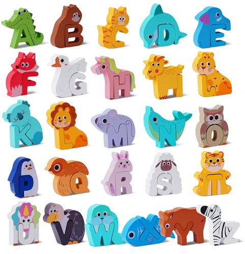 Melofaver Wooden Puzzle for Kids Ages 3-5, Animal Shape Alphabet Puzzle