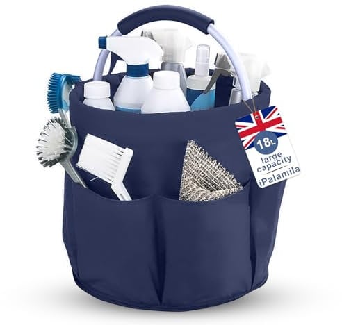 Foldable Waterproof 18L Cleaning Caddy with Handle - Multi-Purpose Heavy Duty Organiser Bag for Home, Kitchen, Bathroom, Office & Professional Cleaning Supplies (blue)