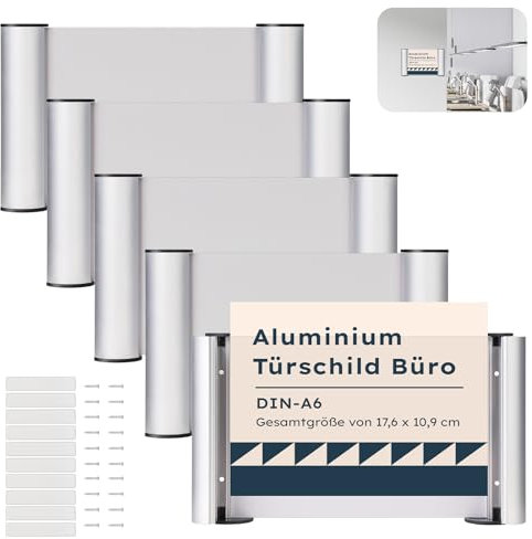 5 Stück Türschild Büro A6 Aluminium und Klare Abdeckung Türschilder Selbstklebend 148mm x 105mm Klebeschild Büro Schild Stabile Namensschild für Zuhause Veranstaltung zum Anschrauben oder Ankleben