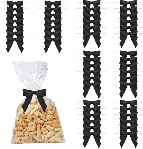 XIABYAYU Mini Satinband Schleifen, 50 Stück Kleine Schleifen Schwarz, Geschenkschleife, Weihnachtsschleifen Klein für Geschenktüten, Snacktüten, DIY, Geschenkverpackung