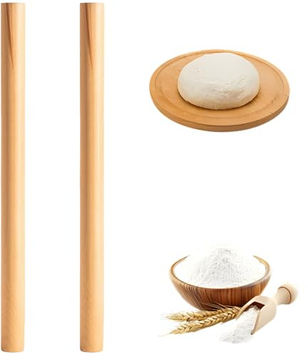 2Pcs Wooden Rolling Pin, Rolling Pins for Baking, Rolling Pin with Thickness Rings, 30 Cm Long, Suitable for Pizza Dough, Cookies, Pies and Pasta