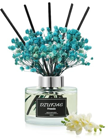 DIUFJAG Blumen 150ml - Freesie Raumduft Duftstäbchen Mit 8 Stäbchen,Home Duft Freesia Reed Diffuser Lufterfrischer für Schlafzimmer Büro Badezimmer Regal Dekor