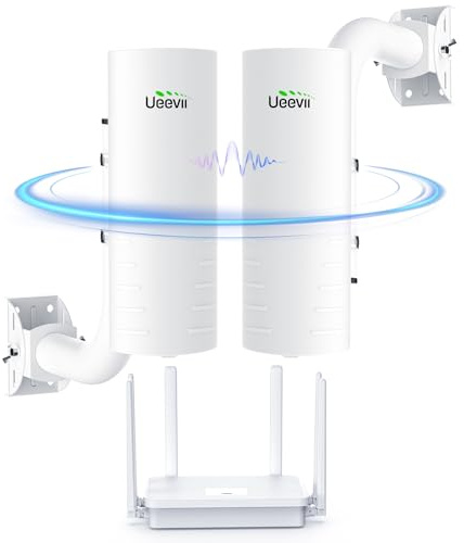 UeeVii 5.8G 3KM Wireless Bridge Point to Point Outdoor Complete CPE452KIT | AX3000 WiFi 6 Router,Adjustable Pole Mount,Wifi Bridge PtMP,Work with Starlink,Extend Network to Barn Garage,24V POE Powered
