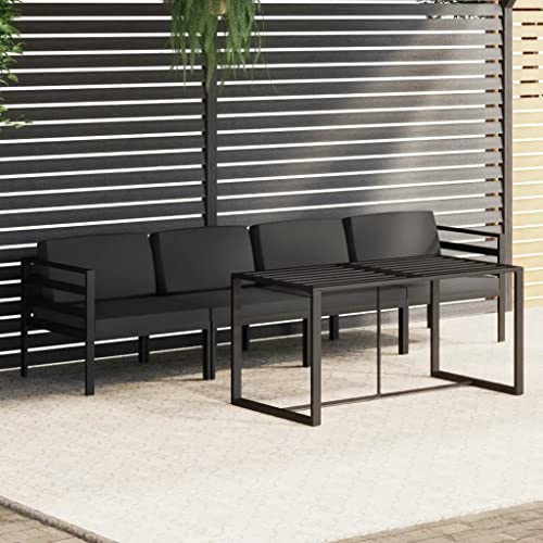 Holamys 5-TLG. Lounge Garnitur, Aluminium Anthrazit, Modulares Outdoor Möbel mit bequemen Kissen für Terrasse Balkon, Witterungsbeständige Terrassenmöbel, Komfortable Lounge-Sessel & Tisch