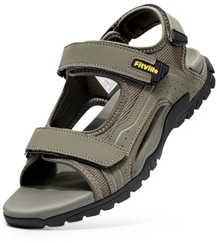FitVille Sandales de Sport Homme Large Sandales Outdoor avec Fermeture à Scratch Antidérapantes Légère Chaussures de Randonnée Respirantes pour Été Vert Kaki 43.5 EU Large