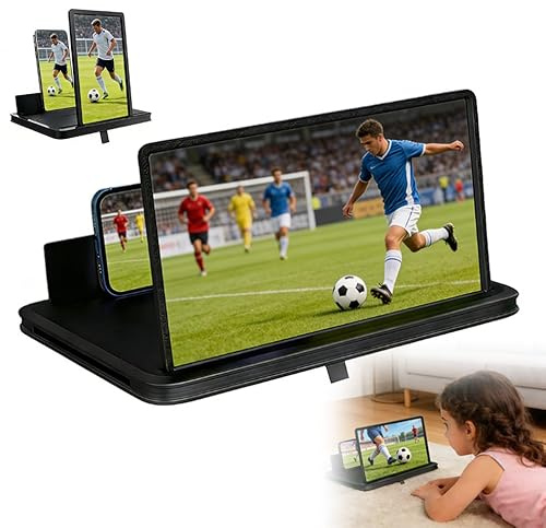 12 Zoll Bildschirmlupe für Handy, 3D HD Handy vergrößerungs Bildschirm, Handy Bildschirmlupe Faltbarer, bildschirmlupe für Smartphones, für das Ansehen von Filmvideos auf Alle Smartphone