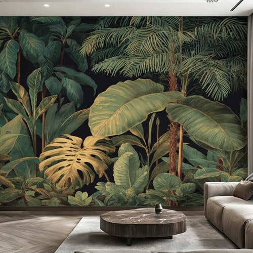 Generisch Vlies Fototapete Tropisch Dschungel 350x256 cm (B x H), Tapete Monstera Blätter Palme Wandtapete Wohnzimmer Schlafzimmer Vliestapete, Wanddeko Motivtapeten