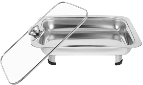 TOYANDONA Vassoio per Alimenti Buffet Rettangolare in Acciaio Inox con Coperchio Trasparente, Piatto da Portata per Feste e Ristorazione, Resistente e Igienico, per Snack e Antipasti