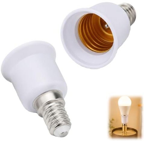 2PCS Adaptadores de Portalámparas E14 a E27, Adaptador e14 a e27,Convertidor de Casquillo SES a ES, Compatible con Bombillas LED, Incandescentes, Halógenas y CFL, Resistente al Calor