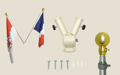 Set: 2 Fahnenstangen mit Wandhalterung aus Nylon, max. Länge 180 cm, schwenkbar (180°), mit Kugelspitze