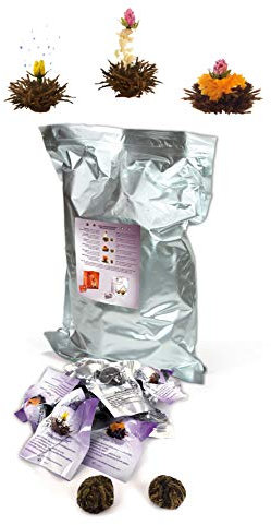 Creano Teeblumen 36 Teekugeln Schwarzer Tee Großpackung, Erblühtee im Bulkpack, Teerosen, Blooming Tea, Flowering Tea