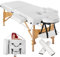 tectake® Massageliege 2 Zonen, Massage Liege klappbar, Massagetisch mit 7,5cm Polsterung, Mobile Massageliege, Kopf- und Armstütze, Massagebank mit Holzfüßen, 2 Lagerrungsrollen, Tragetasche - weiß