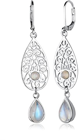 Elli Ohrringe Damen Ornament Orientalisch Tropfen mit Mondstein in 925 Sterling Silber