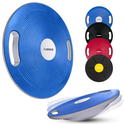ScSPORTS® Balance Board - Rund, 40/35 cm Durchmesser, mit Griffen, für Fitness, Physiotherapie, Training, Farbwahl - Wackelbrett, Balancebrett, Therapiekreisel, Gleichgewichtstrainer (Blau)
