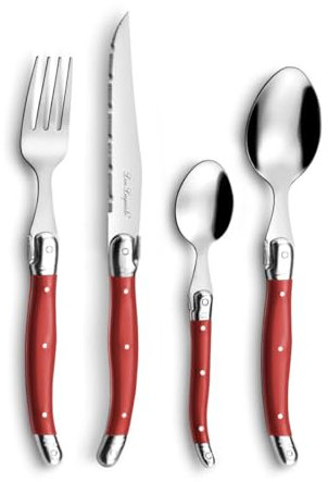 Lou Laguiole Steakbesteck TRADITION, Besteck, Edelstahl mit farbigen Kunststoffgriffen, rot, für 12 Personen, 48-teilig