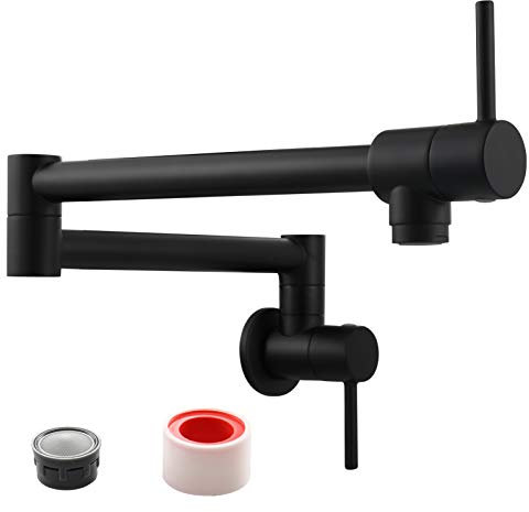 Tecmolog Black Pot Filler Faucet Double Handle Brass Folding Kitchen Faucet Tap for Sink, CT166B