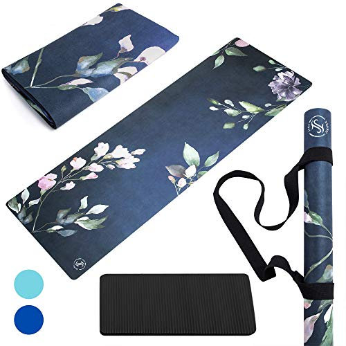 June & Juniper Reise Yogamatte faltbar leicht – dünn leicht rutschfest Reise Yogamatte Eco (Secret Garden)