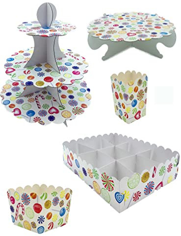 KADISA Kit Completo Mesa Dulce Para Celebraciones, Cumpleaños, Bodas, Comuniones, Fiestas, Candy Bar (Caramelos Colores)